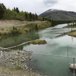 Surprise Lake control structure: rockfill weir is on the left, while the control gate is on the right.